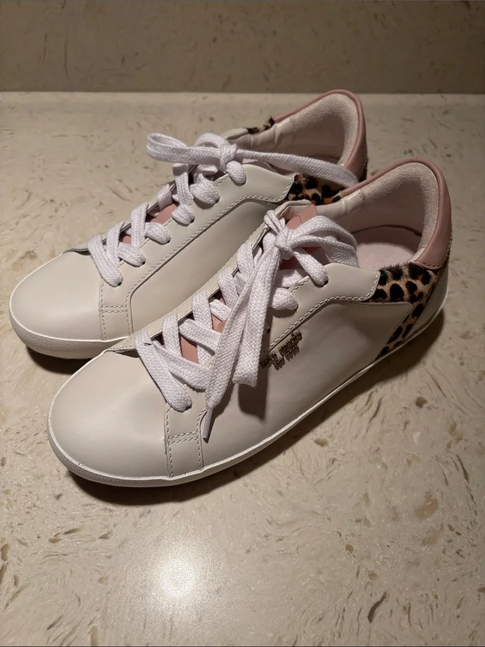kate spade White Sneakers with Pink Trim and Leopard Heel